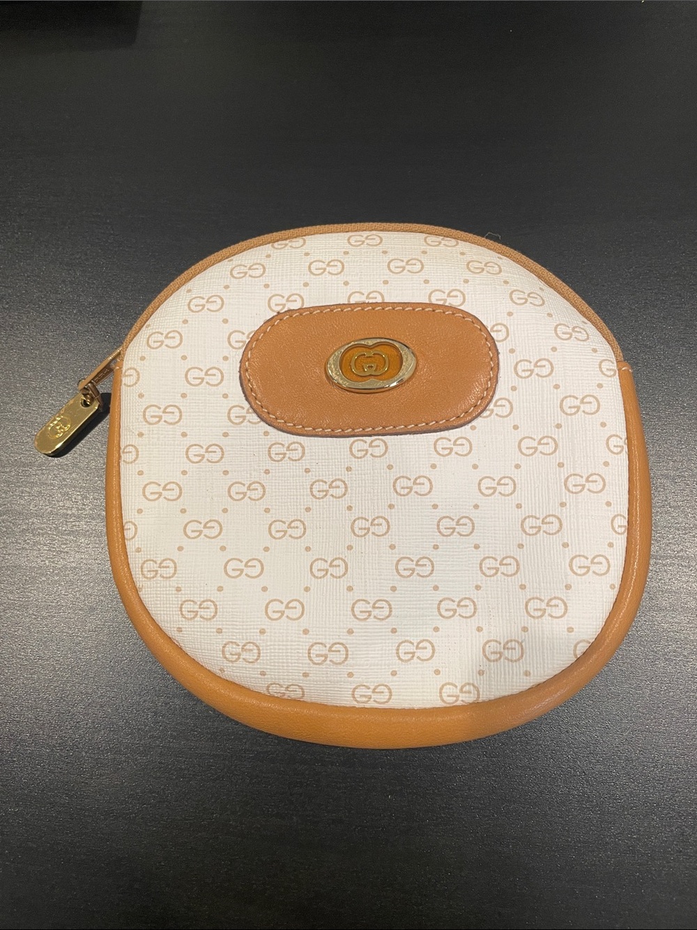 Gucci Cream and Tan GG Canvas Coin Pouch